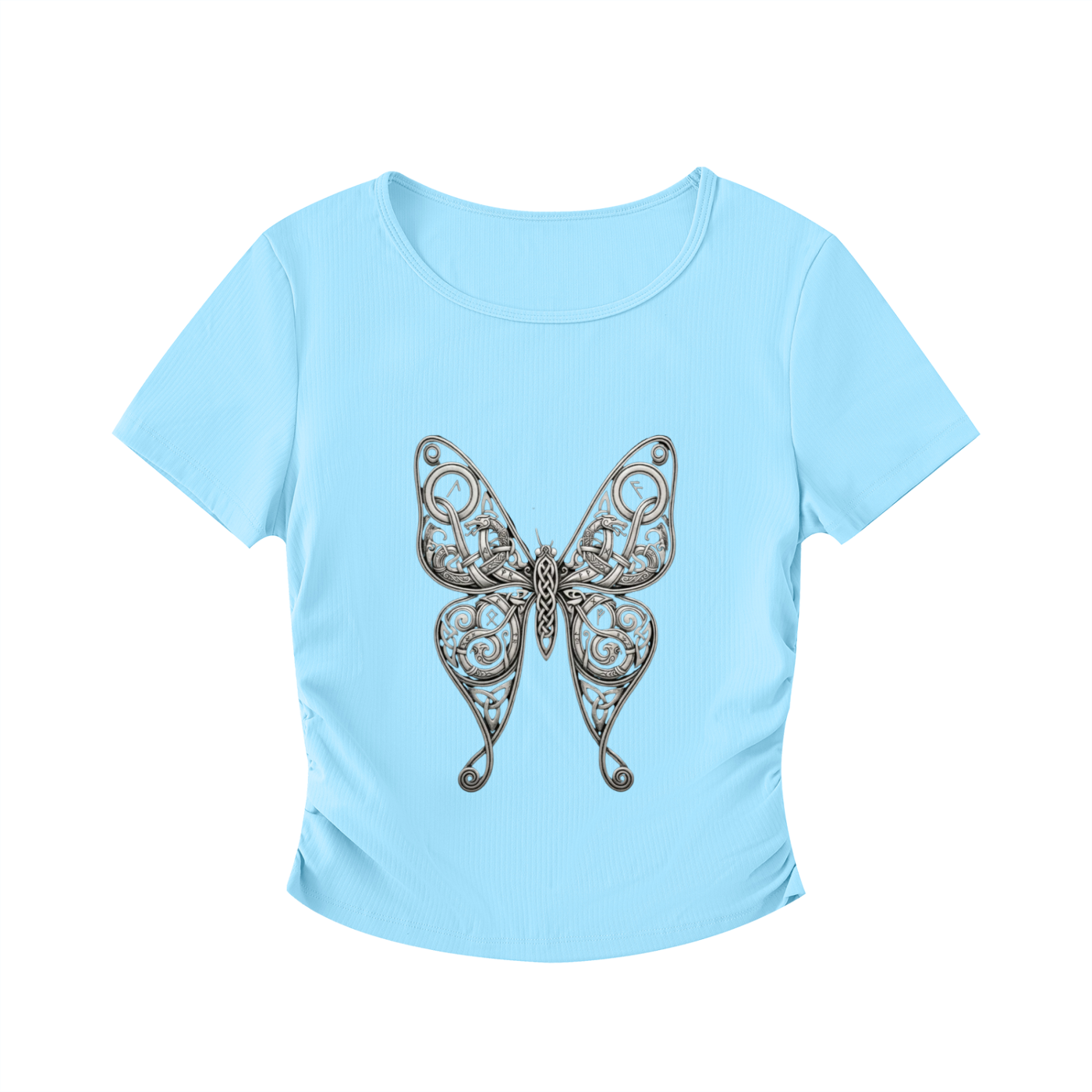 Ruched Rune Butterfly Bodycon Crop Top