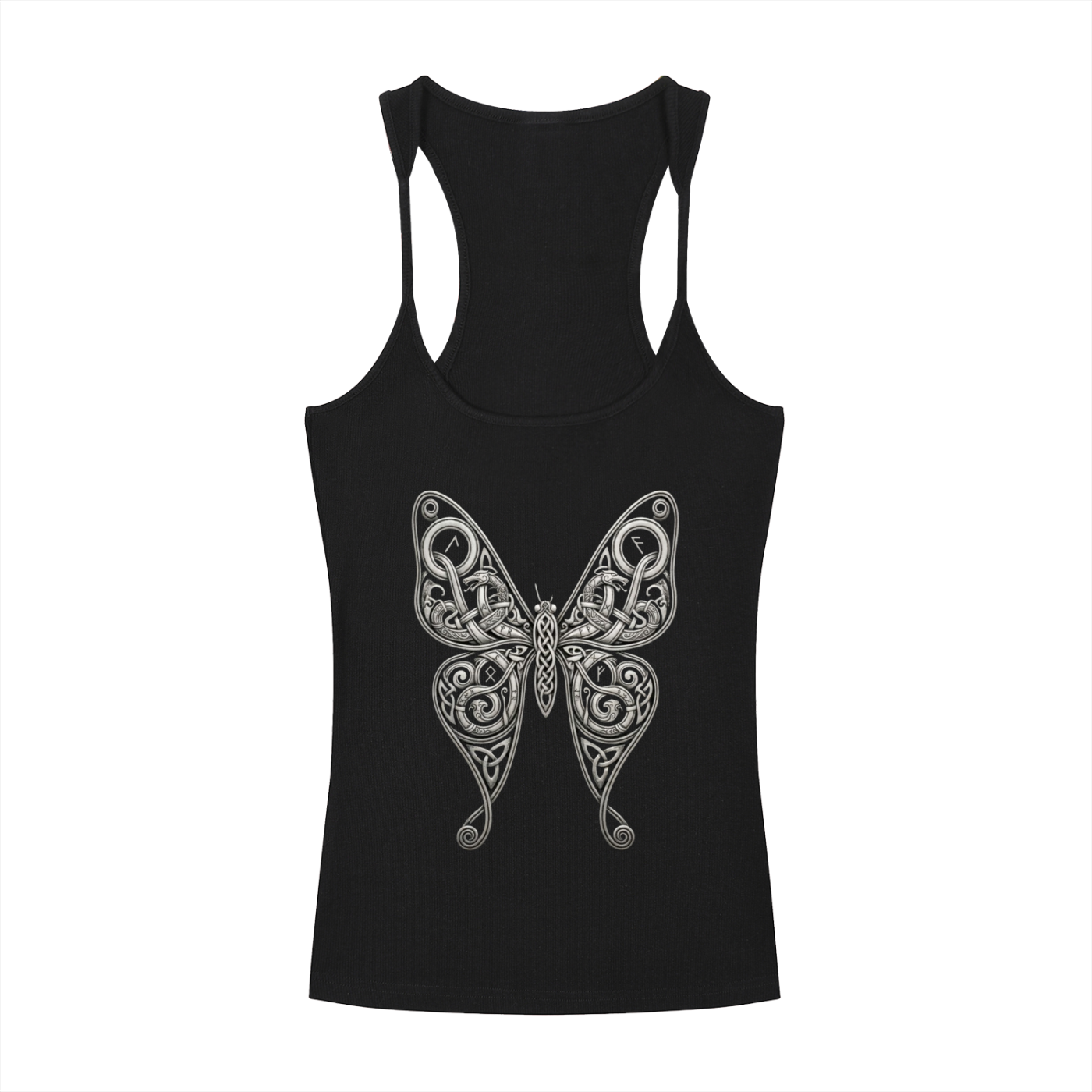 Slim Fit Rune Butterfly Ribbed Racerback Tank Top