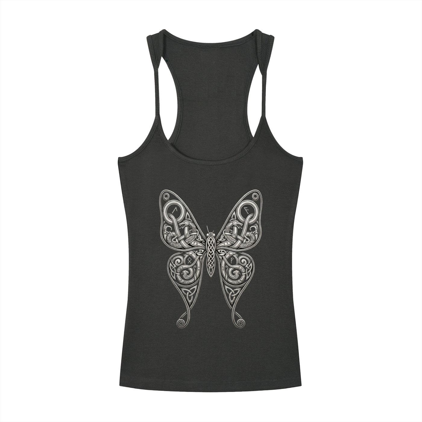 Slim Fit Rune Butterfly Ribbed Racerback Tank Top