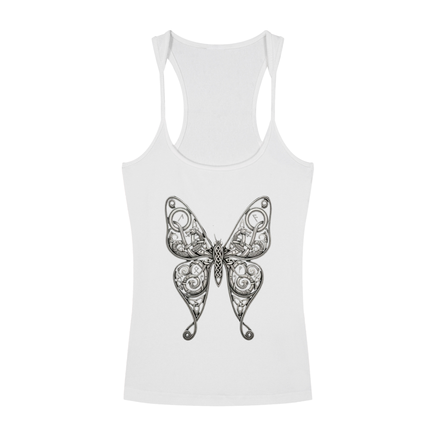 Slim Fit Rune Butterfly Ribbed Racerback Tank Top