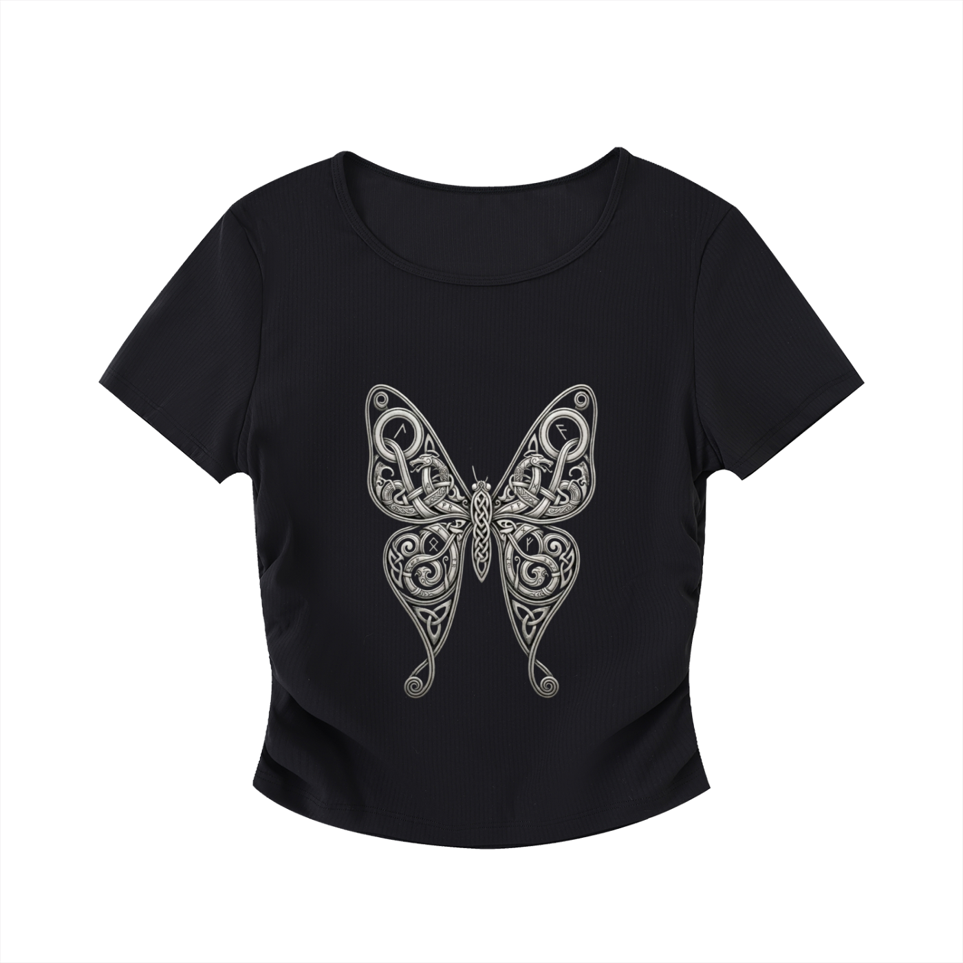 Ruched Rune Butterfly Bodycon Crop Top
